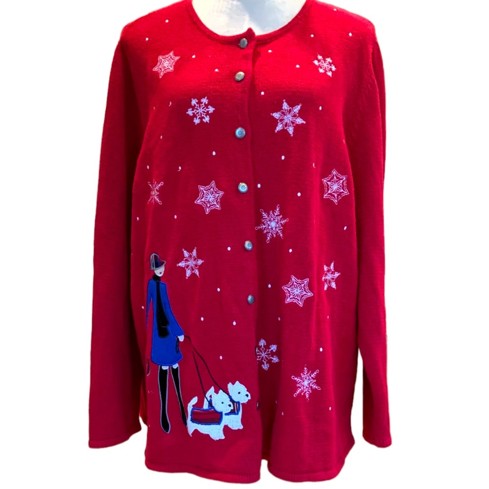 Vintage Casual Corner Annex red Christmas cardigan sweater. Size 1X EUC